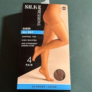 NEW hosiery silk Impressions Cocoa Sheer Control Top Pantyhose 4-Pack XXXL